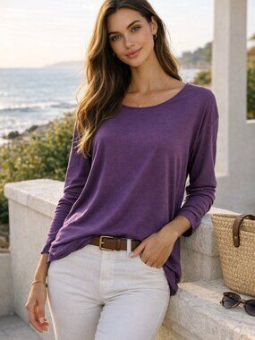 Chico’s Ultimate Tee Purple Long Sleeve Top Size XL (Chico’s 3) Rayon Stretch